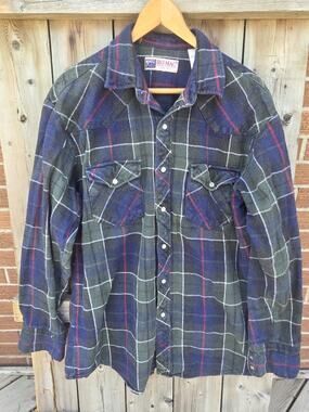 VTG Big Mac Mens Flannel Shirt Pearl Snap Heavy 100% Cotton Size Large Tall LT